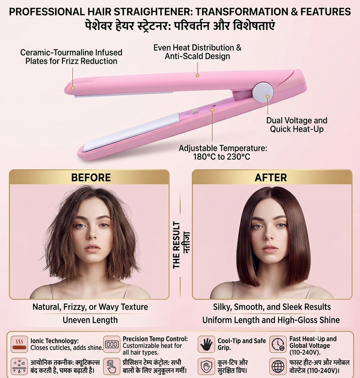 Portable Mini Hair Straightener & Curler - Compact Travel Hair Stylist