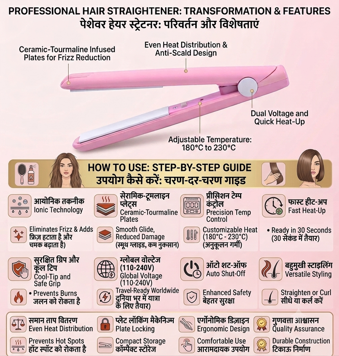 Portable Mini Hair Straightener & Curler - Compact Travel Hair Stylist