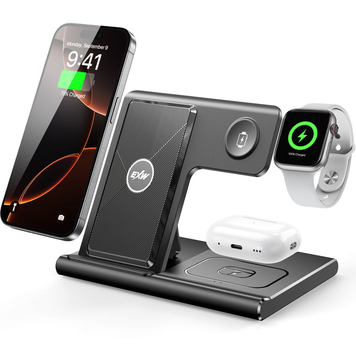 🔋 3 in 1 Magnetic Wireless Folding Charger – Phone, Watch & Earbuds