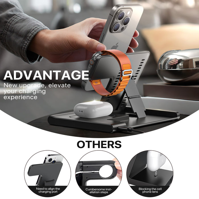 🔋 3 in 1 Magnetic Wireless Folding Charger – Phone, Watch & Earbuds