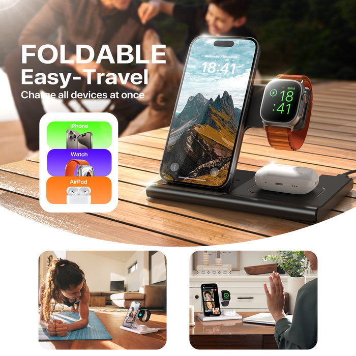🔋 3 in 1 Magnetic Wireless Folding Charger – Phone, Watch & Earbuds