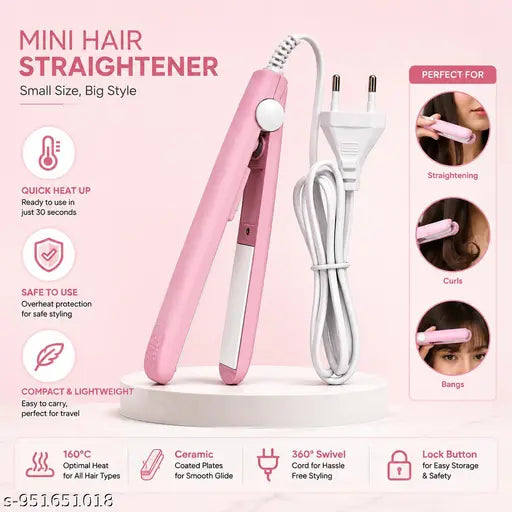 Portable Mini Hair Straightener & Curler - Compact Travel Hair Stylist